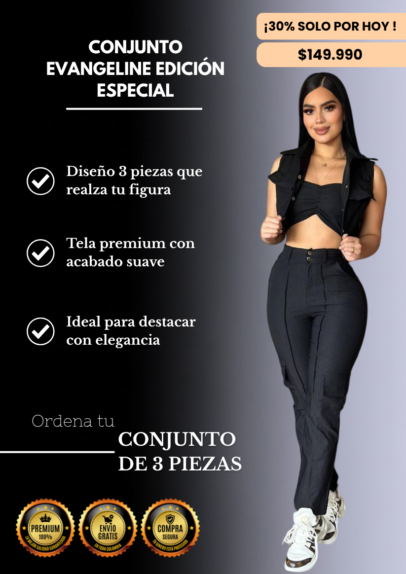 CONJUNTO EVANGELINE: CHAQUETA CROP + BLUSA BENGALINA + PANTALON RECTO