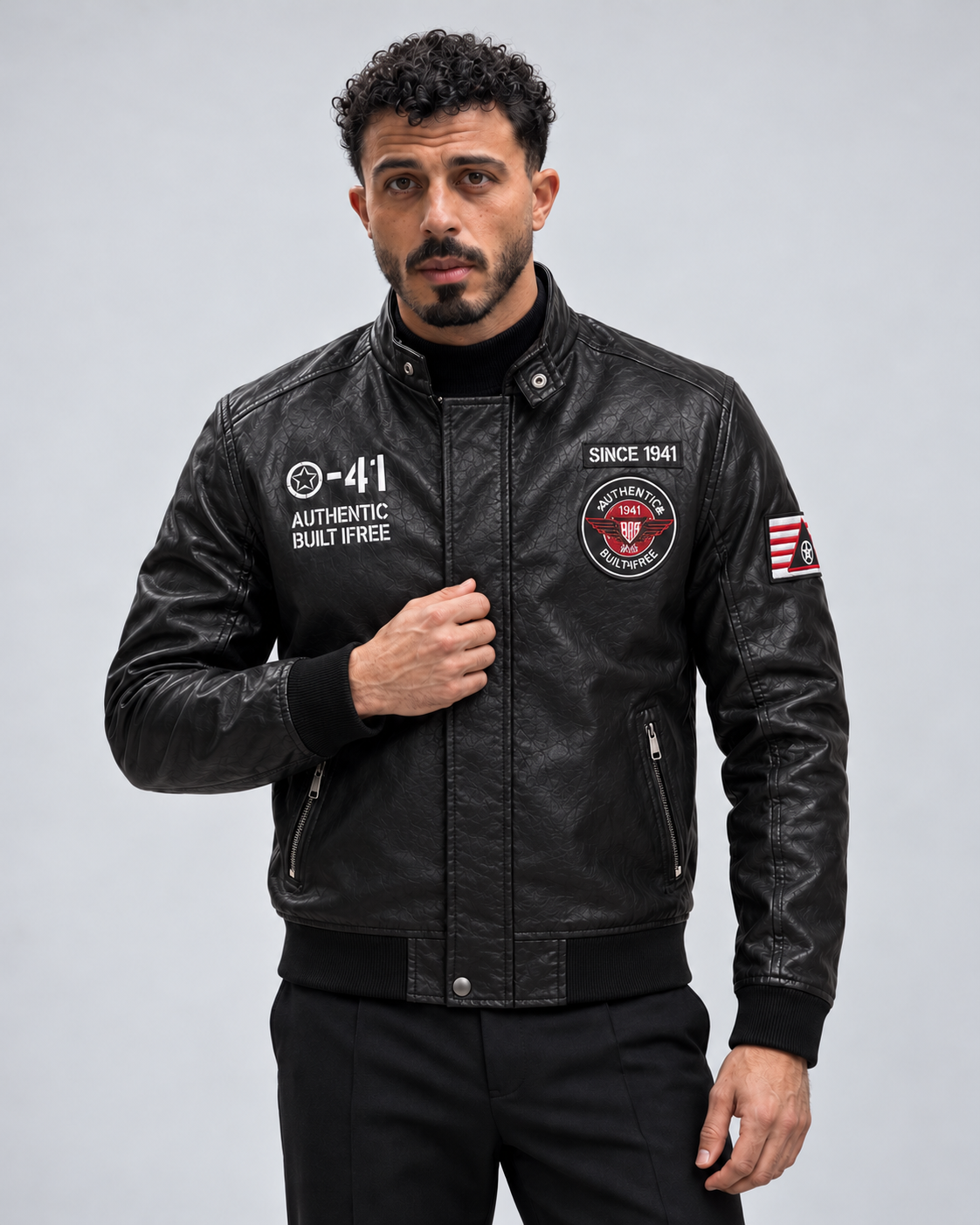 Chaqueta Piloto Aviadora - En Cuero con Bordados Premium