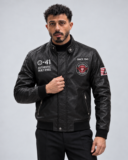 Chaqueta Piloto Aviadora - En Cuero con Bordados Premium