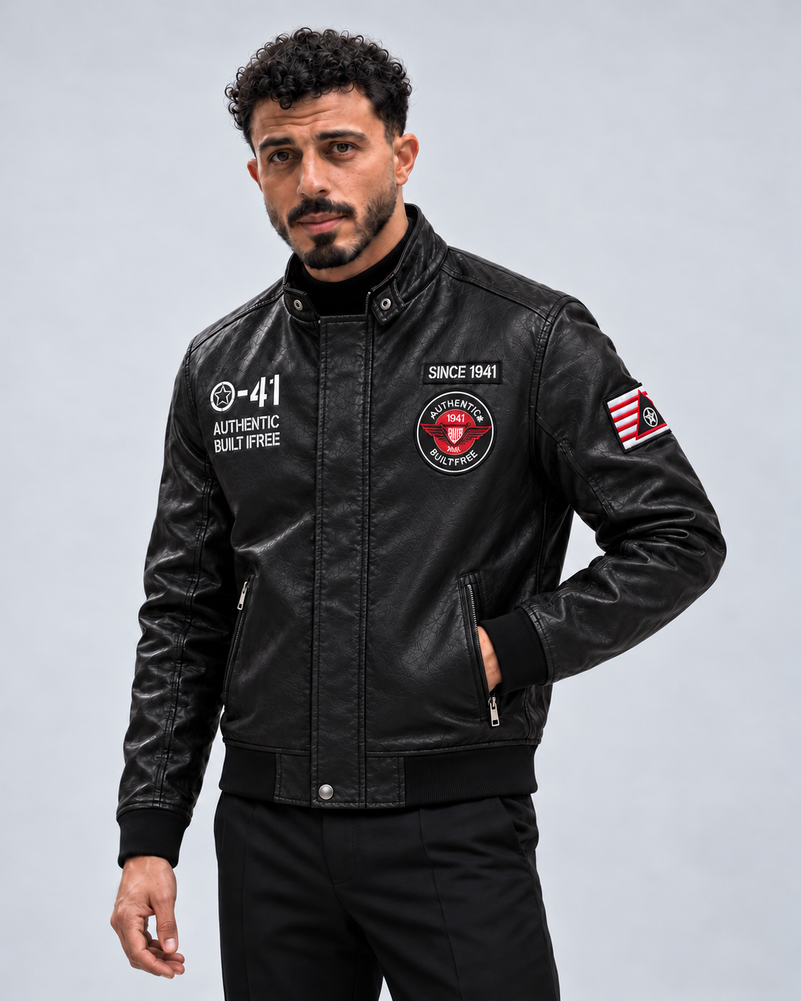 Chaqueta Piloto Aviadora - En Cuero con Bordados Premium