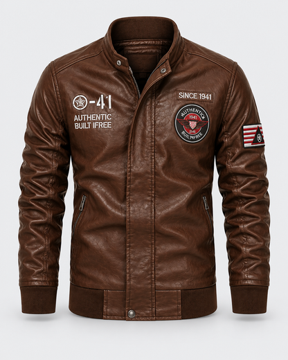 Chaqueta Piloto Aviadora - En Cuero con Bordados Premium