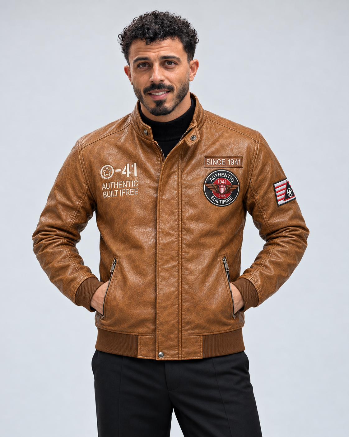 Chaqueta Piloto Aviadora - En Cuero con Bordados Premium