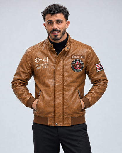 Chaqueta Piloto Aviadora - En Cuero con Bordados Premium