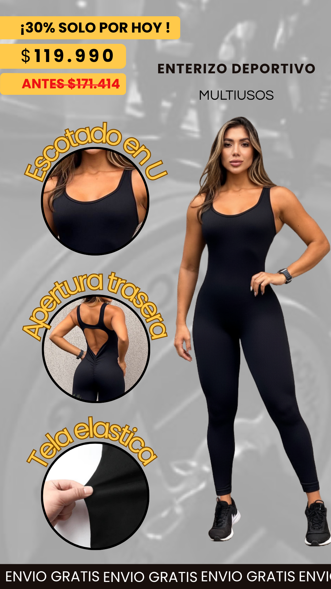 Enterizo Deportivo Negro