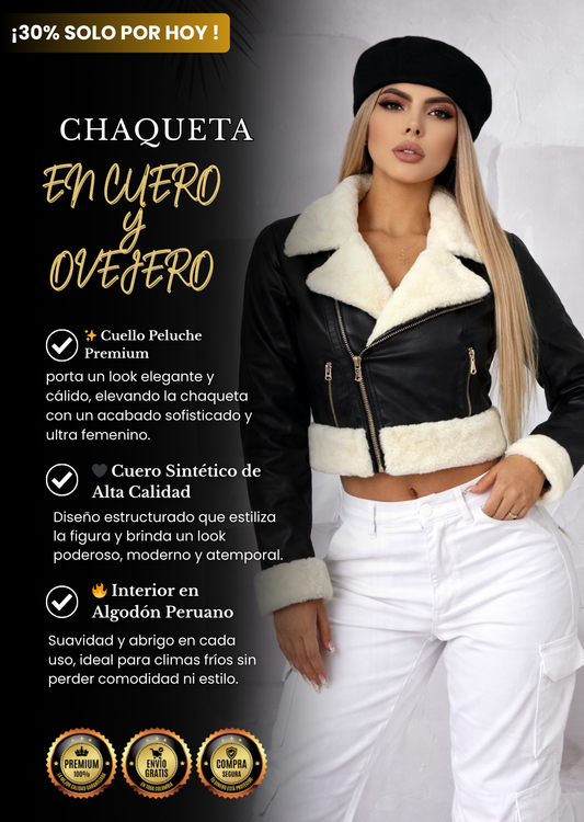 Chaqueta en Cuero con Peluche Ovejero en Algodon