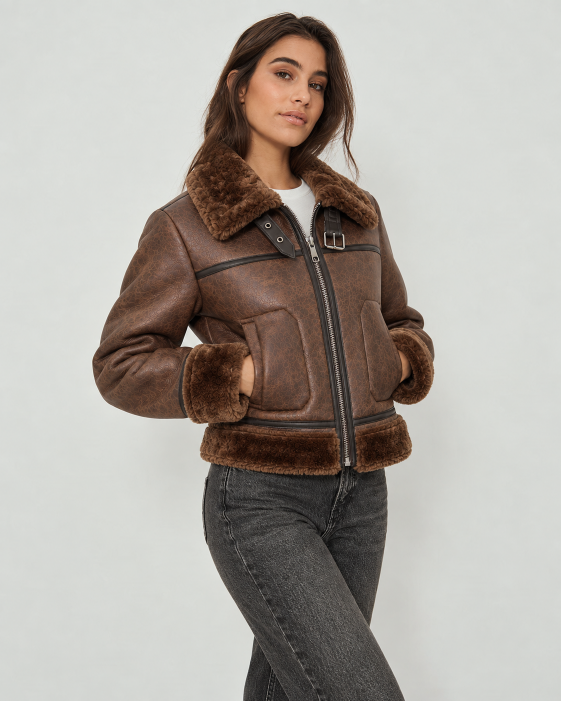 Chaqueta en Cuero Aterciopelado, Interior en Algodon Peruano