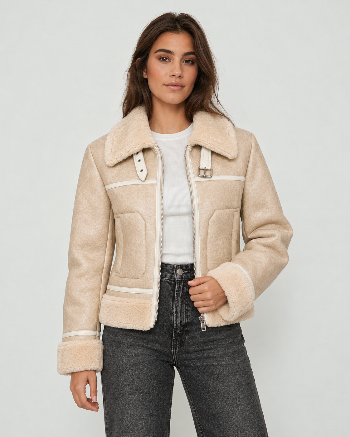 Chaqueta en Cuero Aterciopelado, Interior en Algodon Peruano