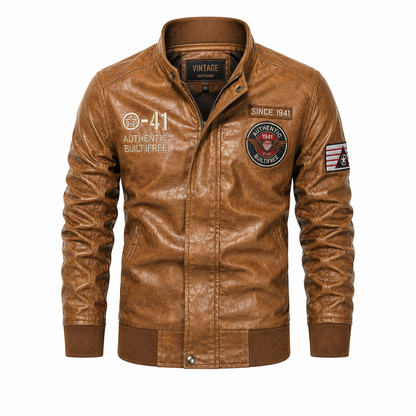 Chaqueta Piloto Aviadora - En Cuero con Bordados Premium