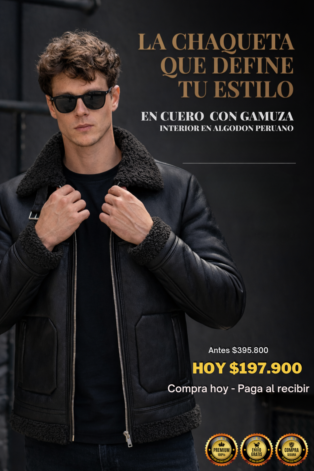Chaqueta en Cuero con Gamuza  – Interior En Algodón Peruano