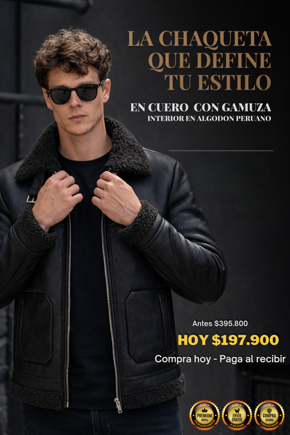 Chaqueta en Cuero con Gamuza  – Interior En Algodón Peruano