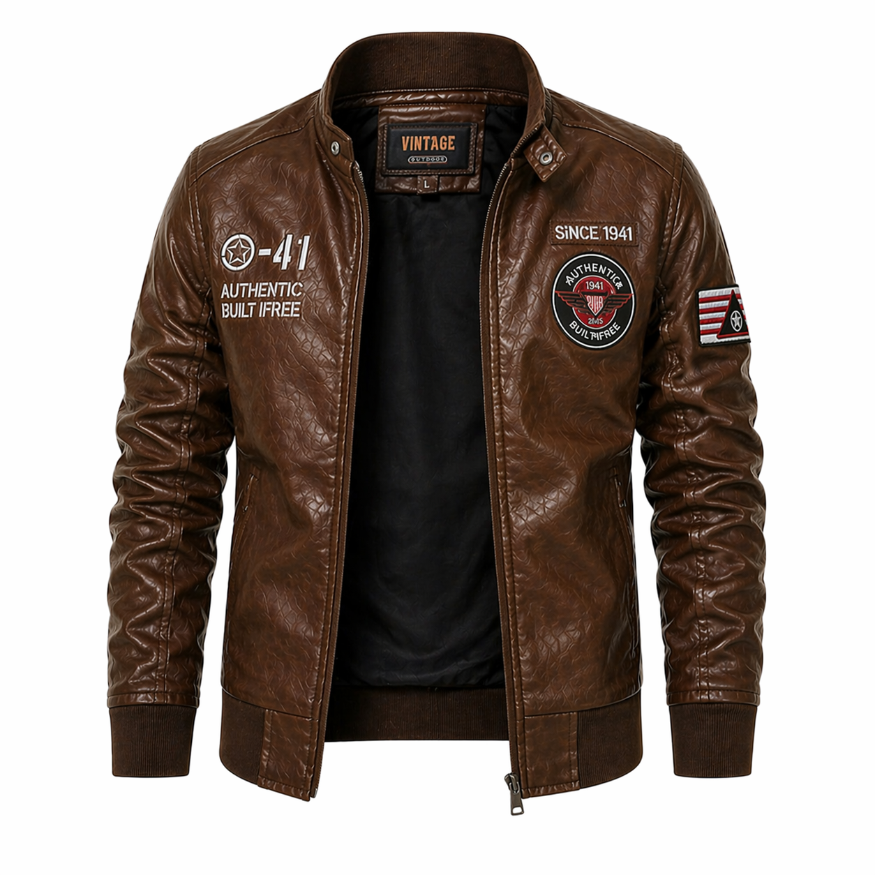 Chaqueta Piloto Aviadora - En Cuero con Bordados Premium
